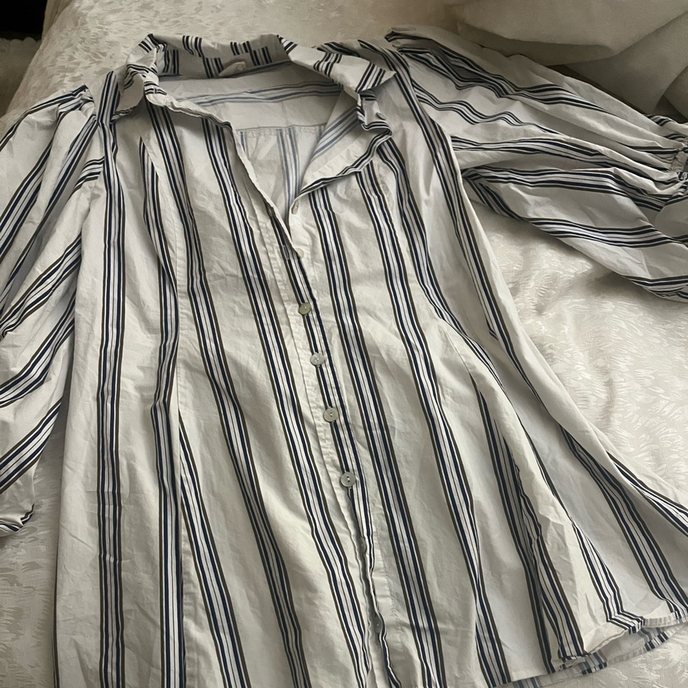 Plenty by Tracy Reese White and Blue Striped Button Down dress